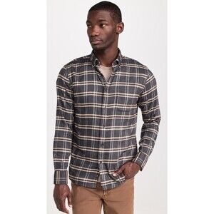 Faherty Mens Large The All Time Shirt Gray Plaid Twill Knit Casual Button Down